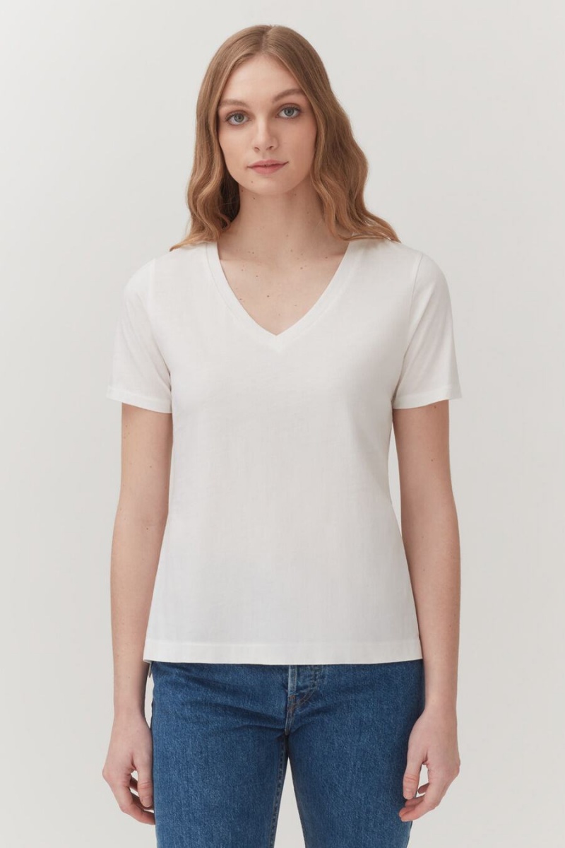 Cuyana Pima V-Neck Tee T-shirts Damen Weiß | PIF4615JT