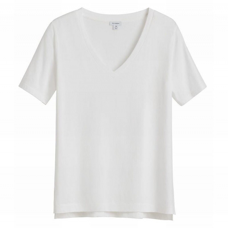 Cuyana Pima V-Neck Tee T-shirts Damen Weiß | PIF4615JT