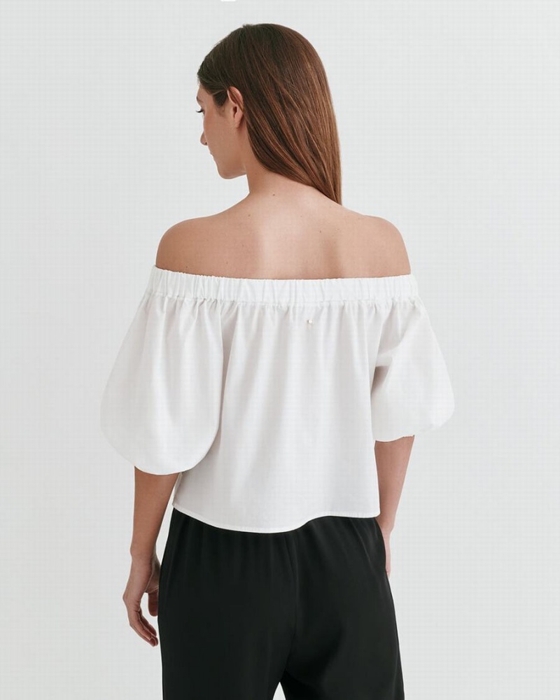 Cuyana Poplin Off-The-Shoulder Kurz Geschnittene Oberteile Damen Weiß | IME8656WR