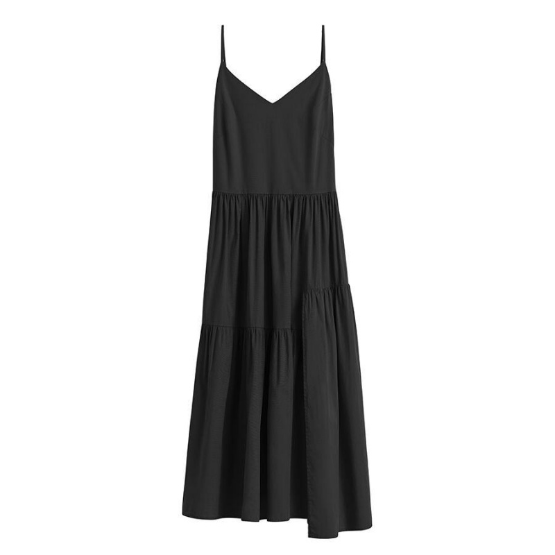 Cuyana Poplin Tiered Kleid Damen Schwarz | HZT3562NM