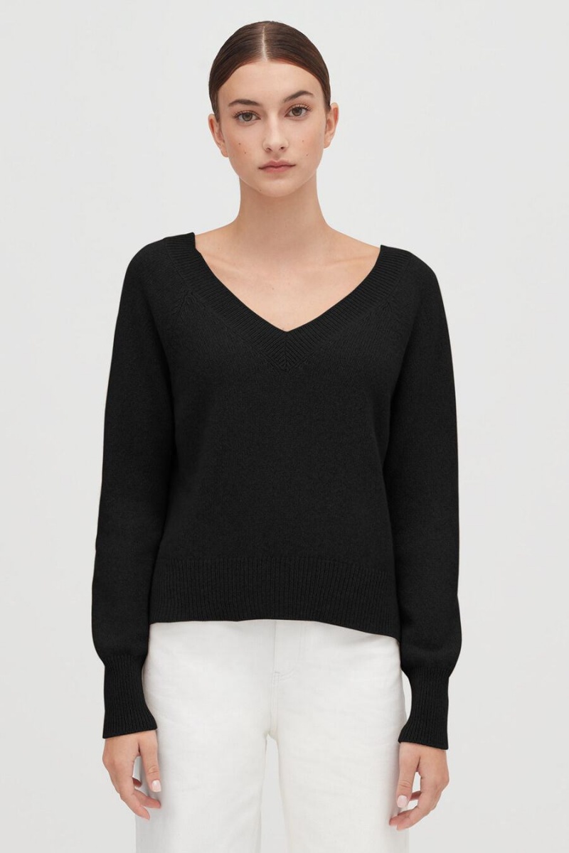 Cuyana Recycled Cashmere Deep V-Neck Pullover Damen Schwarz | JLB2183MX