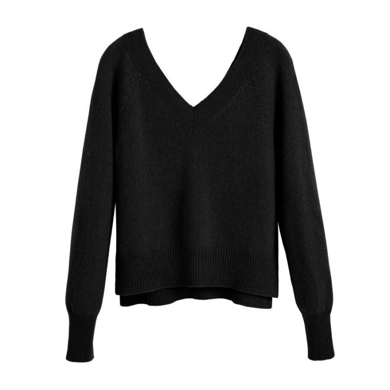 Cuyana Recycled Cashmere Deep V-Neck Pullover Damen Schwarz | JLB2183MX