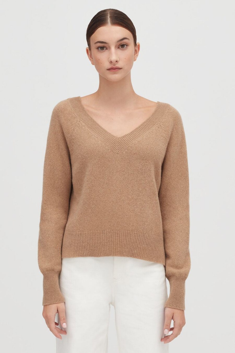 Cuyana Recycled Cashmere Deep V-Neck Pullover Damen Braun | RLI8073AK