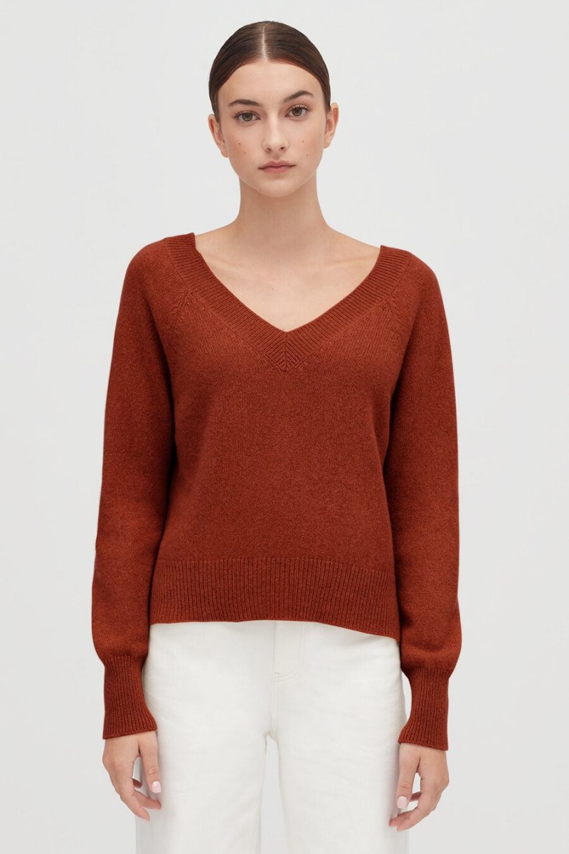 Cuyana Recycled Cashmere Deep V-Neck Pullover Damen Orange | OTY1447FH