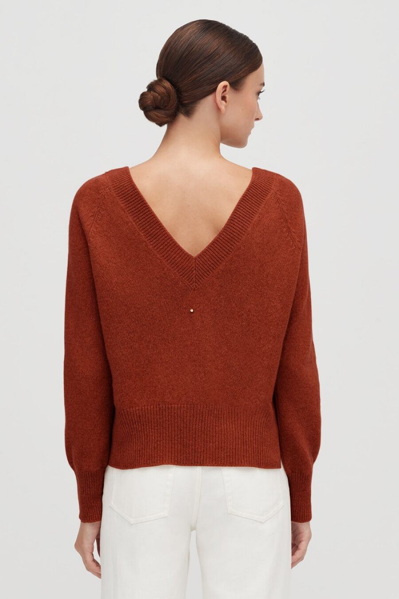 Cuyana Recycled Cashmere Deep V-Neck Pullover Damen Orange | OTY1447FH