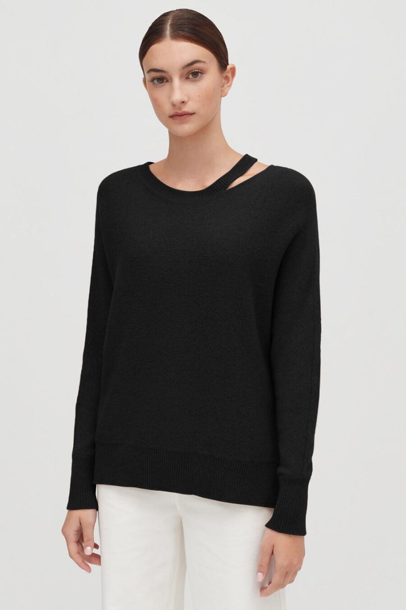 Cuyana Recycled Cashmere Split-Neck Pullover Damen Schwarz | AUV9330AD