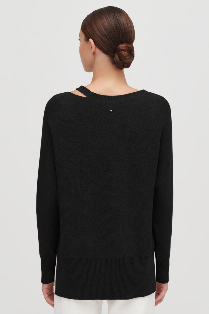 Cuyana Recycled Cashmere Split-Neck Pullover Damen Schwarz | AUV9330AD