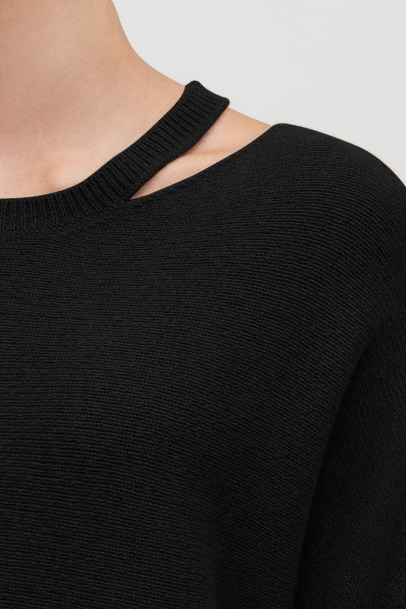 Cuyana Recycled Cashmere Split-Neck Pullover Damen Schwarz | AUV9330AD