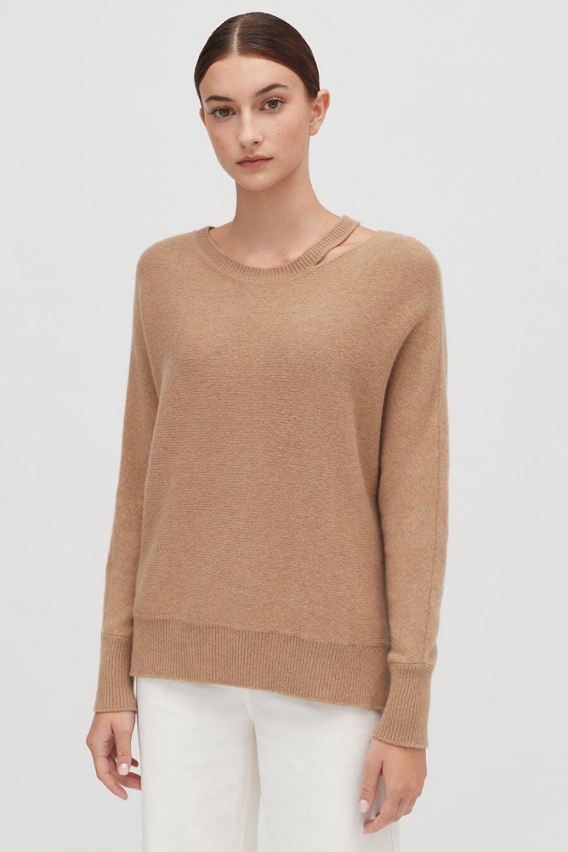 Cuyana Recycled Cashmere Split-Neck Pullover Damen Braun | XIP820BP