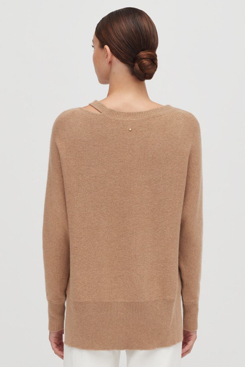 Cuyana Recycled Cashmere Split-Neck Pullover Damen Braun | XIP820BP