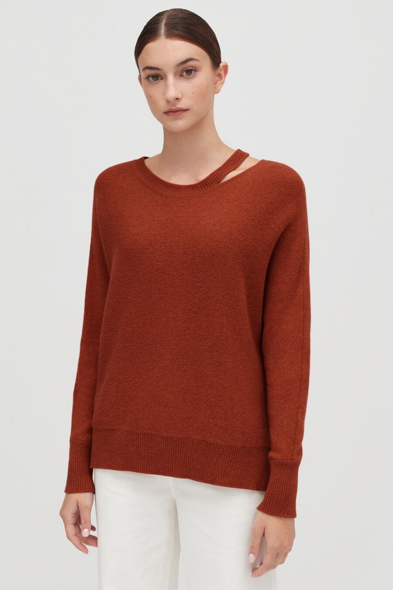 Cuyana Recycled Cashmere Split-Neck Pullover Damen Dunkelorange | PSO718FT