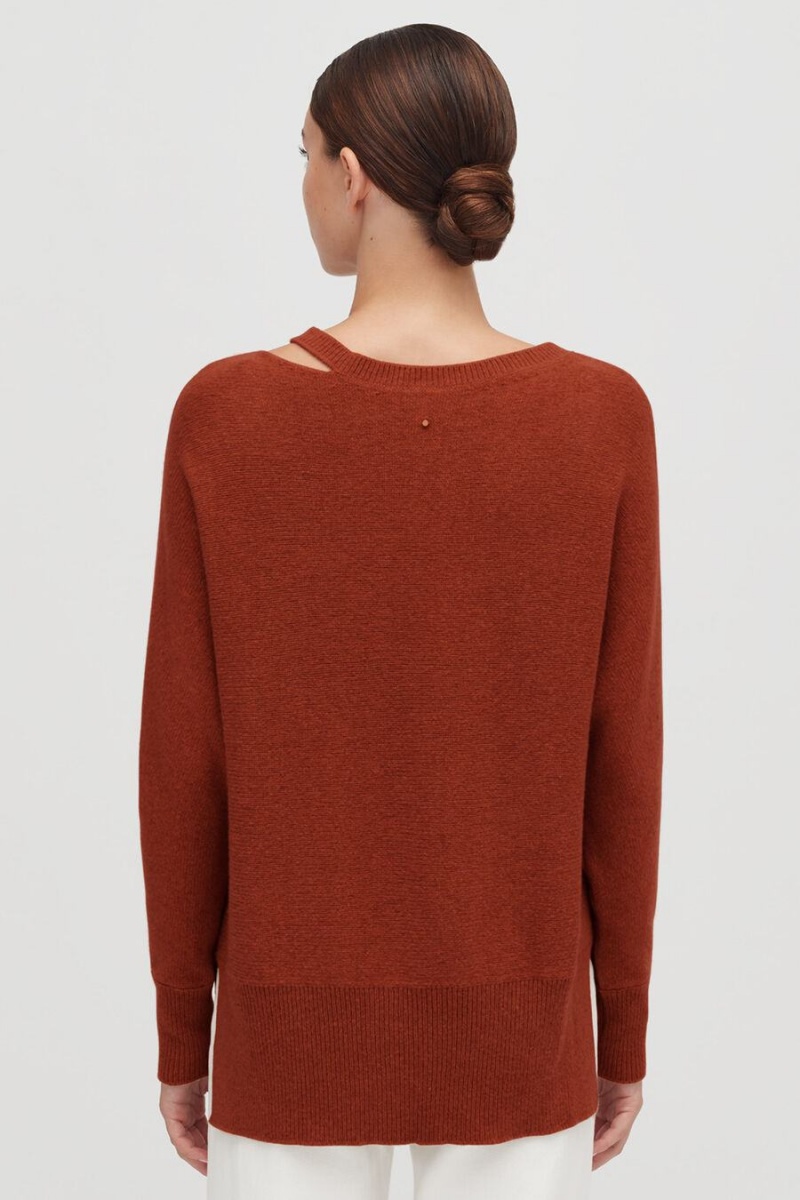 Cuyana Recycled Cashmere Split-Neck Pullover Damen Dunkelorange | PSO718FT