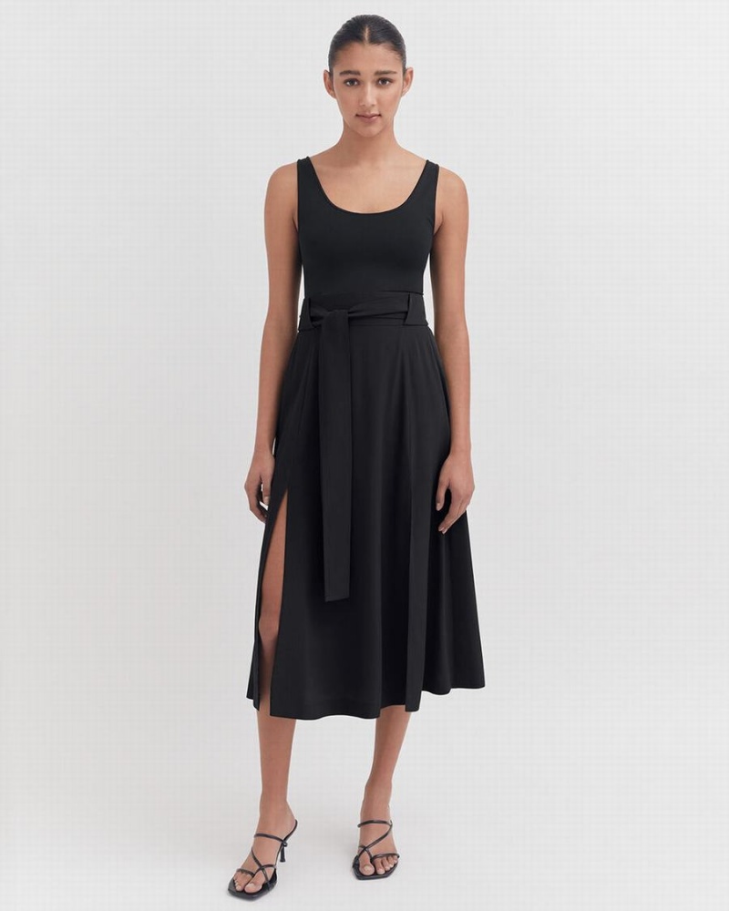 Cuyana Silk Belted Midi GolfSkirts Damen Schwarz | GSC7153AH