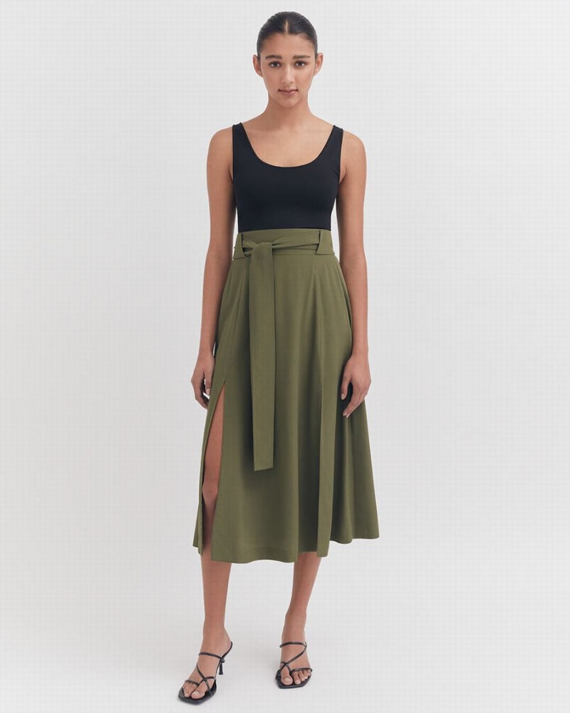 Cuyana Silk Belted Midi GolfSkirts Damen Dunkelgrün | GHG2175MU