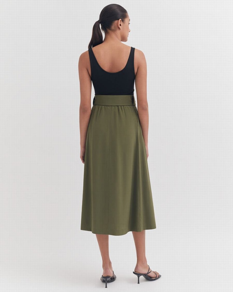 Cuyana Silk Belted Midi GolfSkirts Damen Dunkelgrün | GHG2175MU