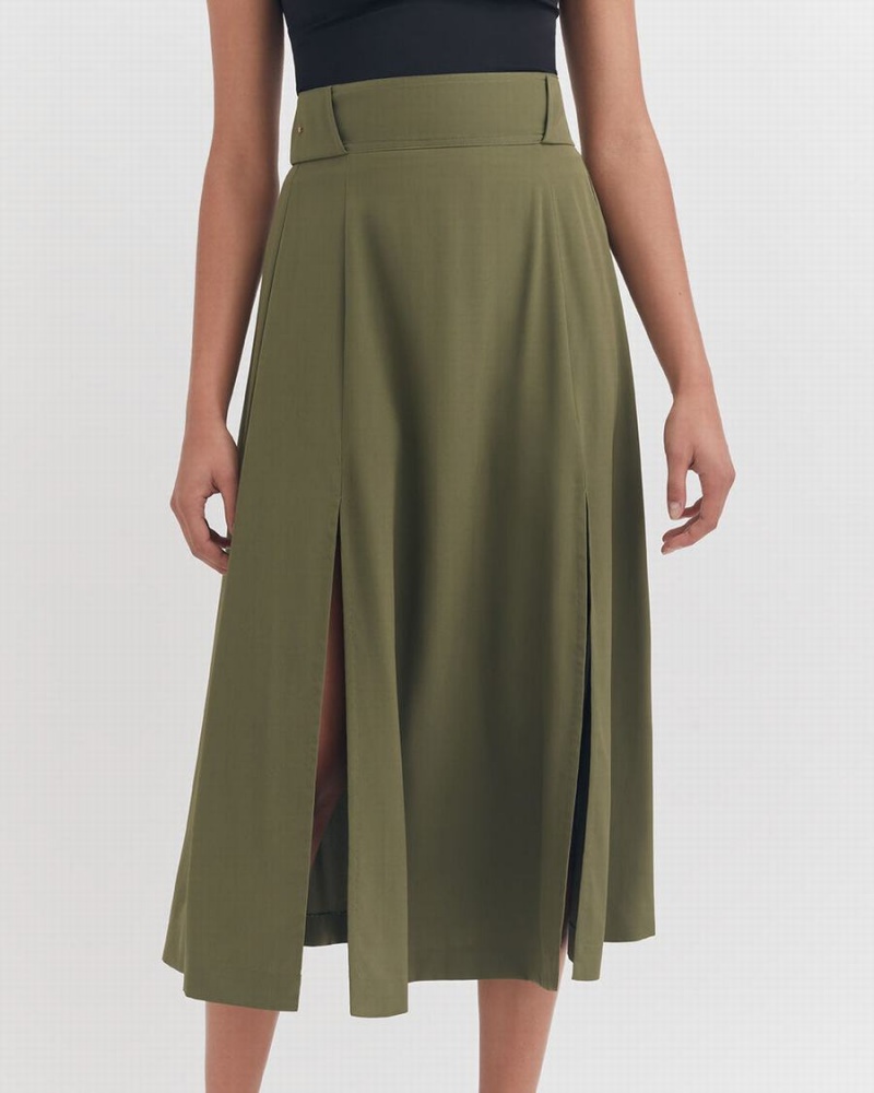 Cuyana Silk Belted Midi GolfSkirts Damen Dunkelgrün | GHG2175MU