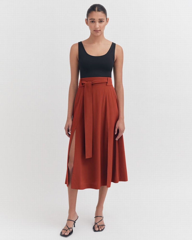 Cuyana Silk Belted Midi GolfSkirts Damen Rot | MUR8763FR