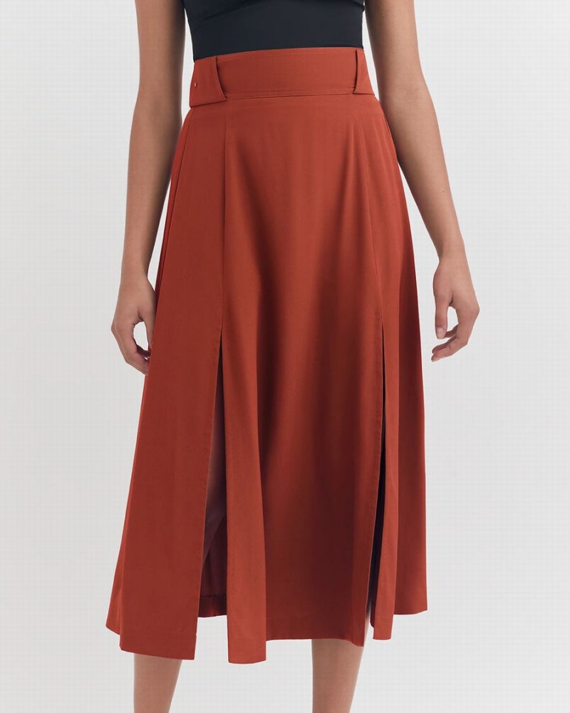 Cuyana Silk Belted Midi GolfSkirts Damen Rot | MUR8763FR