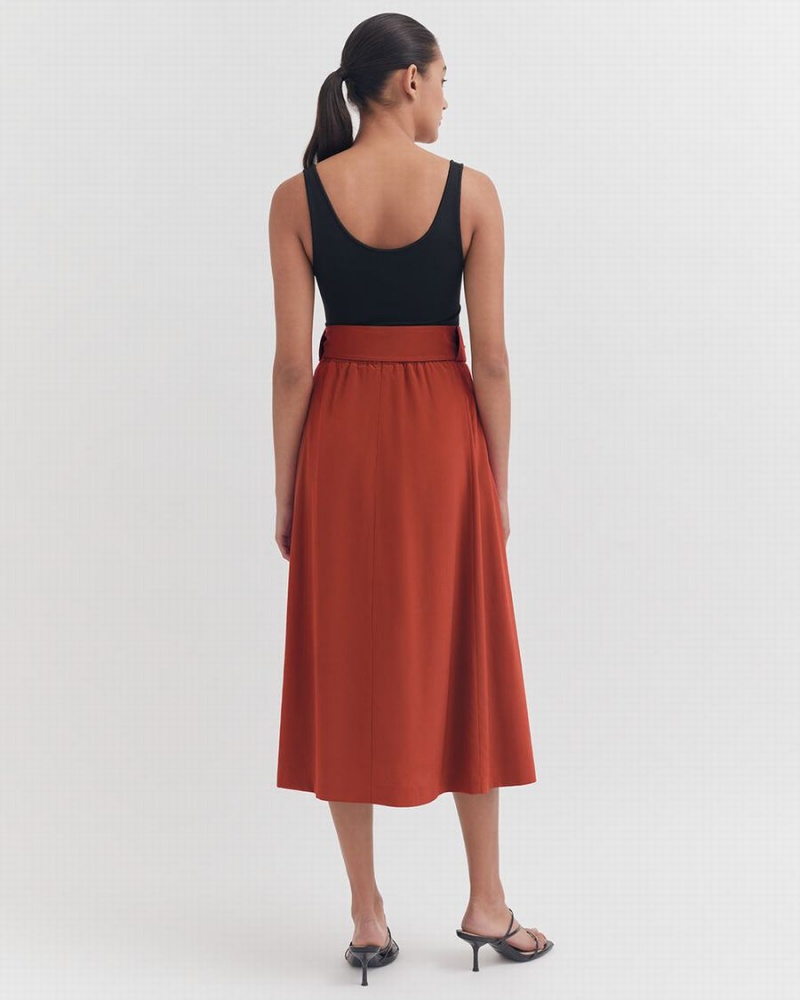 Cuyana Silk Belted Midi GolfSkirts Damen Rot | MUR8763FR