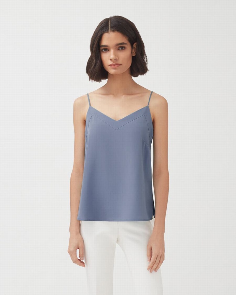 Cuyana Silk Cami Muskelshirt Damen Blau | AED3772YP