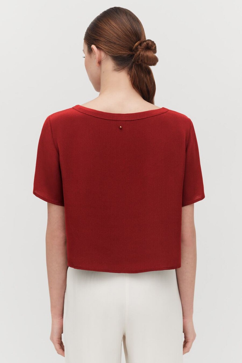 Cuyana Silk Cropped Crewneck Tee T-shirts Damen Rot | ELT5929GV