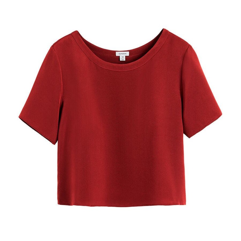 Cuyana Silk Cropped Crewneck Tee T-shirts Damen Rot | ELT5929GV