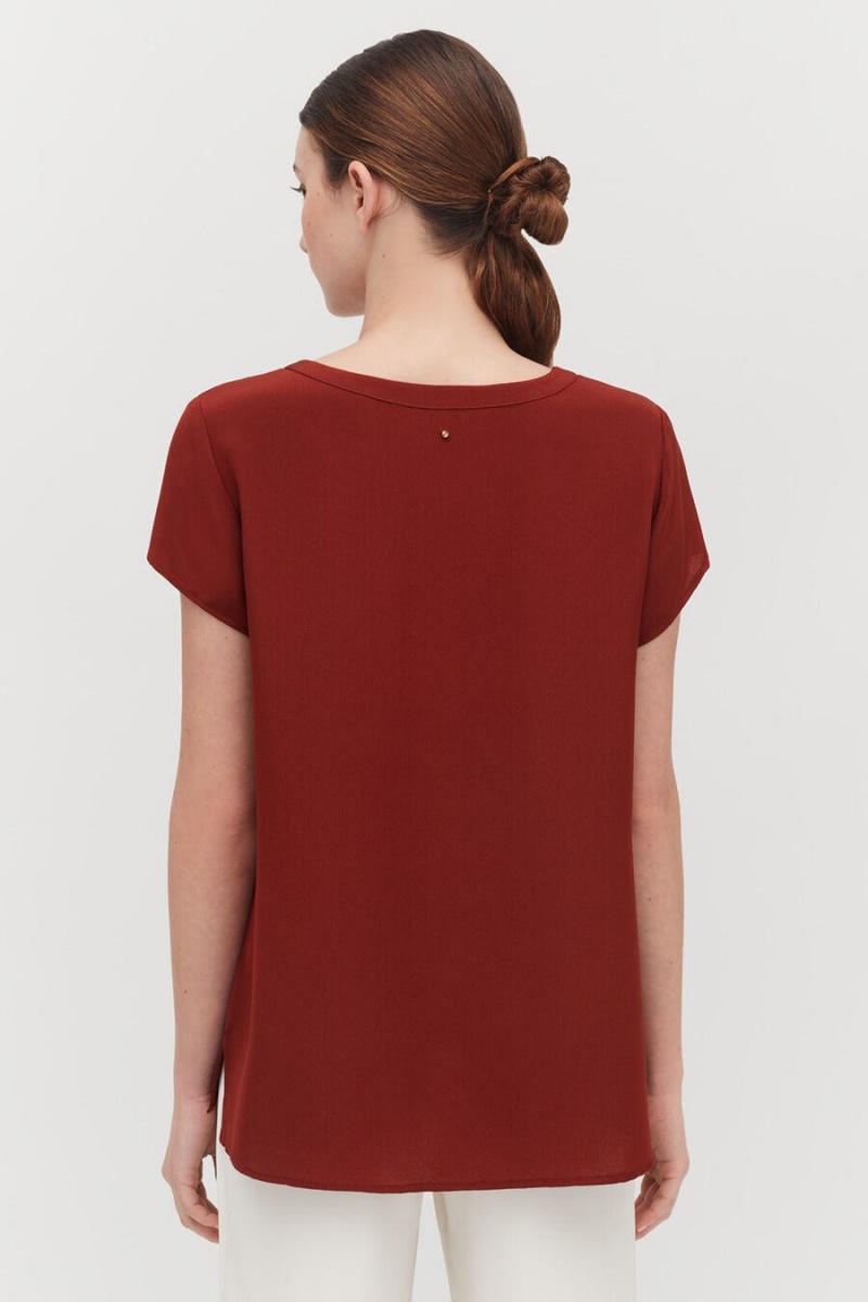 Cuyana Silk High-Low Tee T-shirts Damen Dunkelrot | SAC3813OI