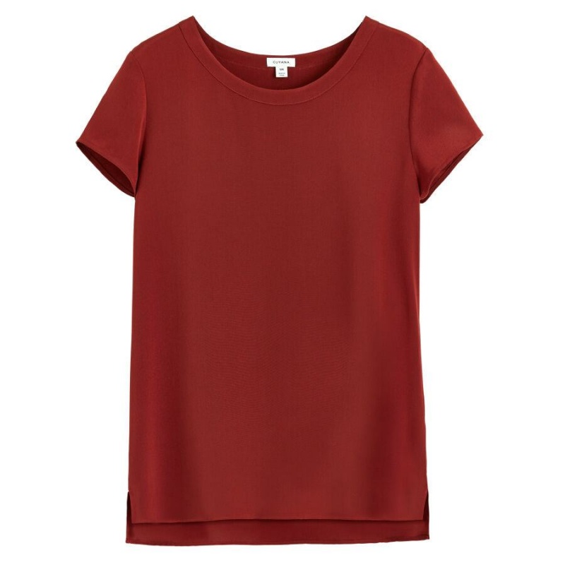 Cuyana Silk High-Low Tee T-shirts Damen Dunkelrot | SAC3813OI