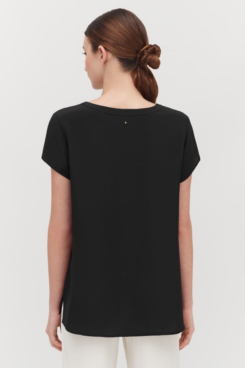 Cuyana Silk High-Low Tee T-shirts Damen Schwarz | IMN9651QL