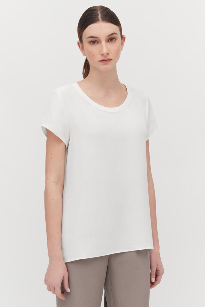 Cuyana Silk High-Low Tee T-shirts Damen Weiß | NOX6935WK