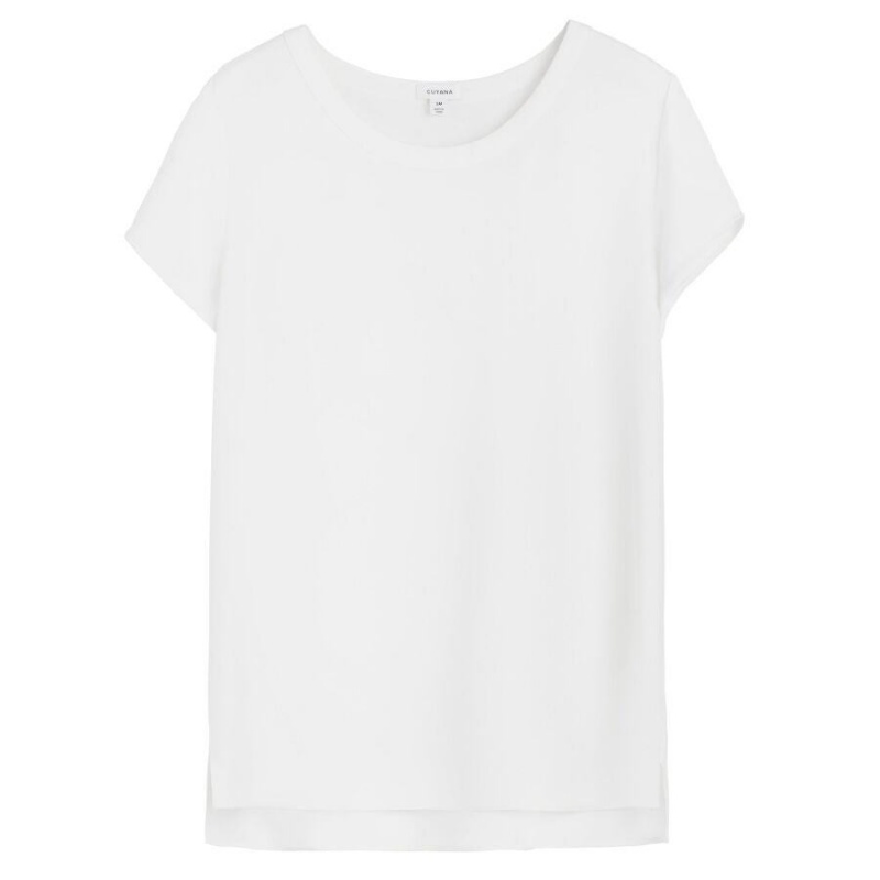 Cuyana Silk High-Low Tee T-shirts Damen Weiß | NOX6935WK