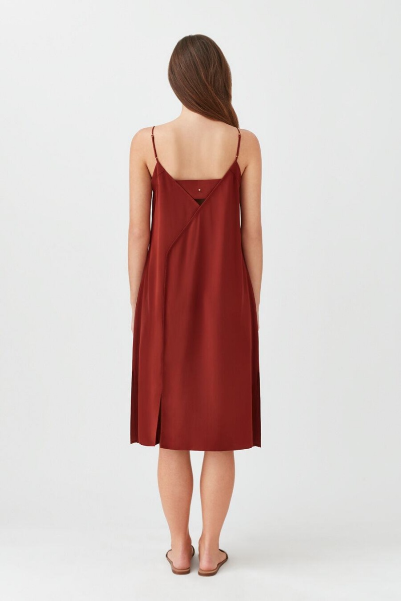 Cuyana Silk Slip Kleid Damen Dunkelrot | LJA3951OF