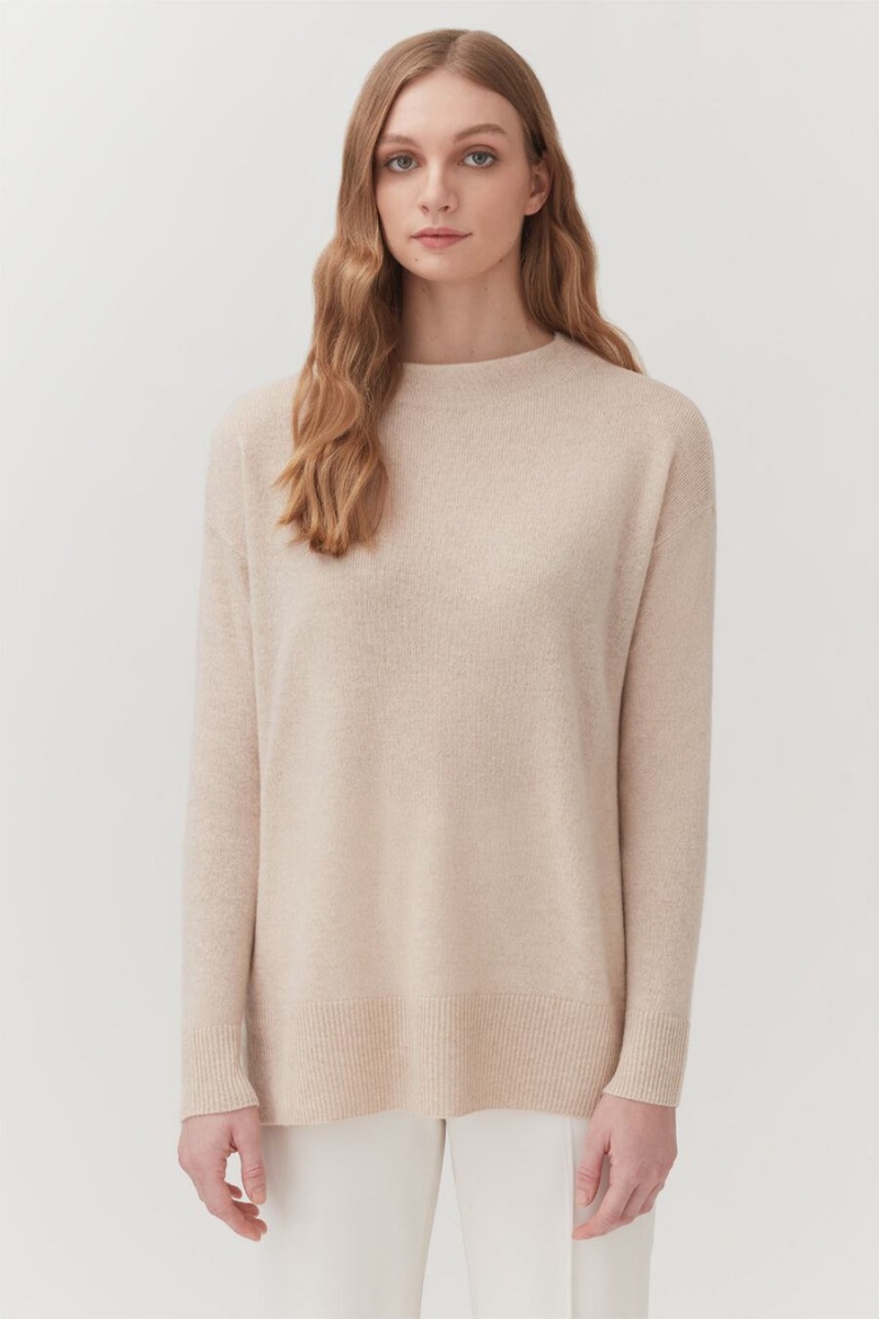 Cuyana Single-Origin Cashmere Funnel Neck Pullover Damen Beige | NEN889NN