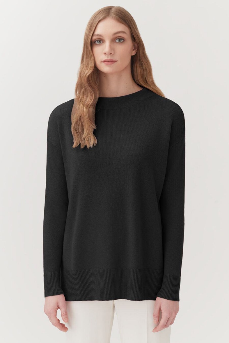 Cuyana Single-Origin Cashmere Funnel Neck Pullover Damen Schwarz | USS2392VT