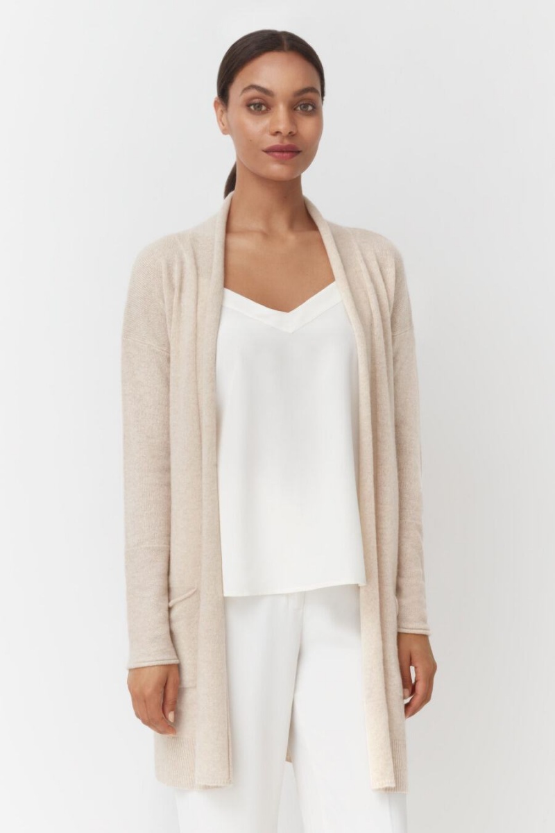 Cuyana Single-Origin Cashmere Long Strickjacke Damen Beige | LFT559KQ