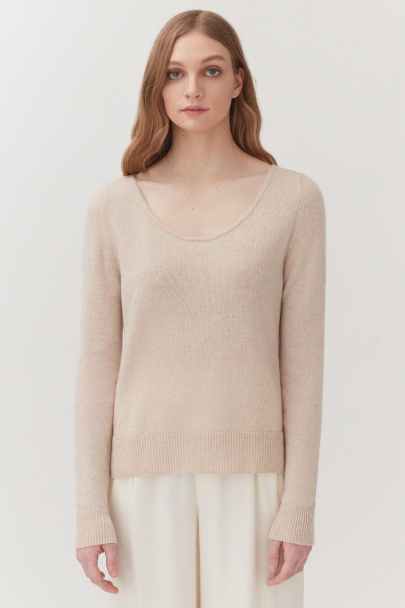 Cuyana Single-Origin Cashmere Scoop Neck Pullover Damen Beige | YHU5948FF