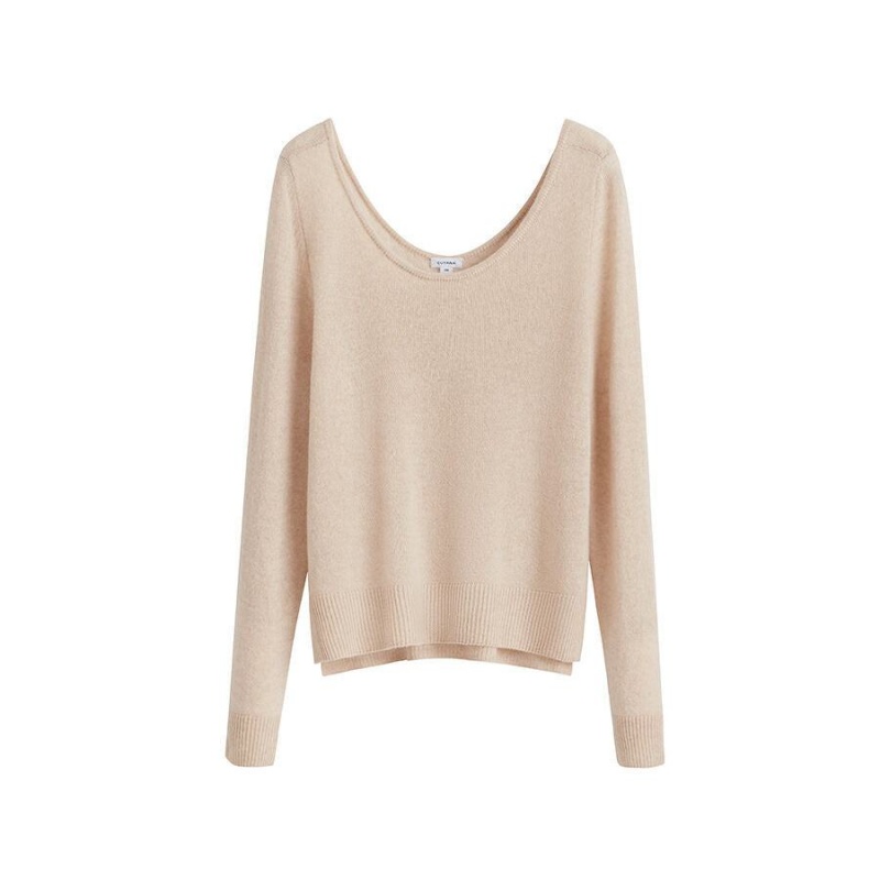 Cuyana Single-Origin Cashmere Scoop Neck Pullover Damen Beige | YHU5948FF