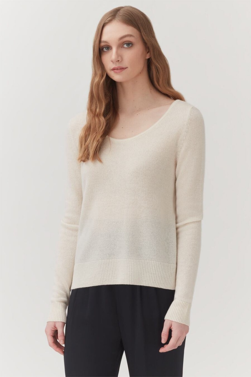 Cuyana Single-Origin Cashmere Scoop Neck Pullover Damen Weiß | WAI5335IQ