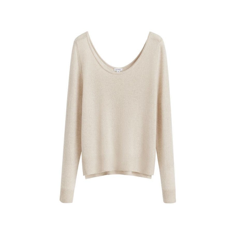 Cuyana Single-Origin Cashmere Scoop Neck Pullover Damen Weiß | WAI5335IQ