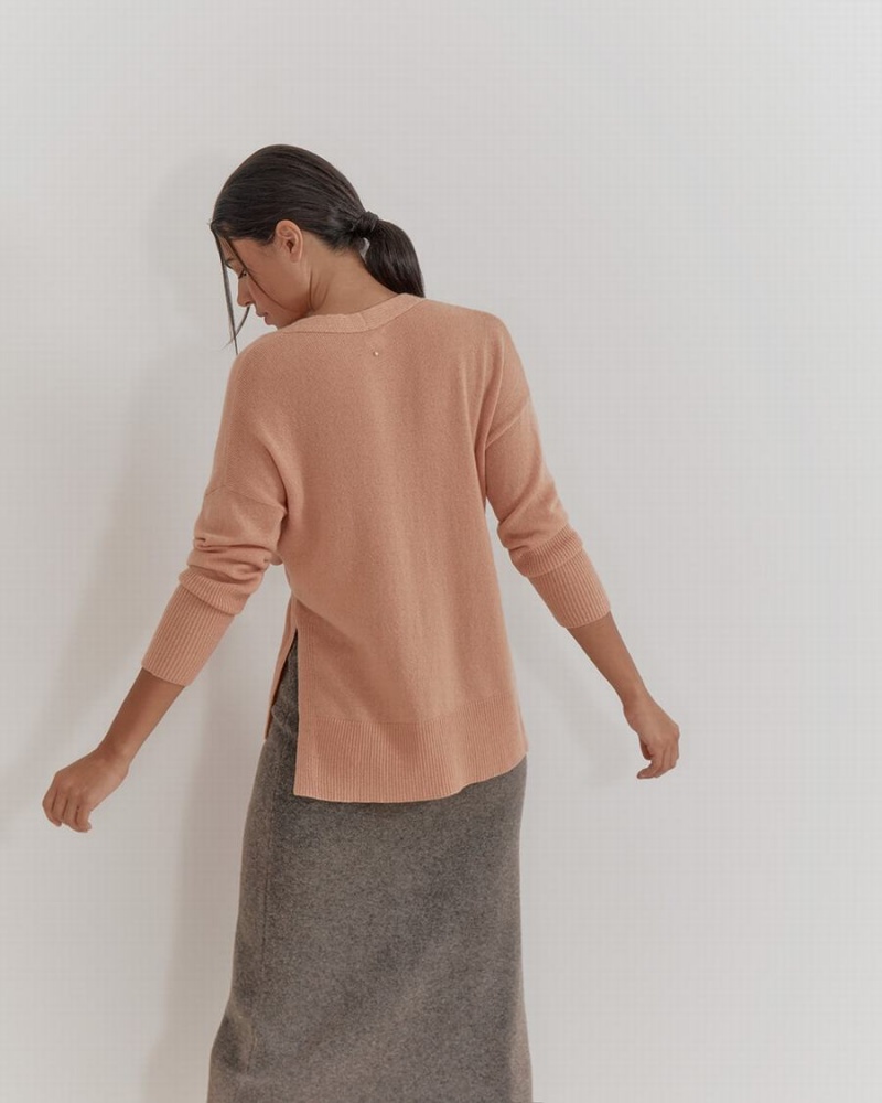 Cuyana Single Origin Cashmere Wrap Pullover Damen Beige | UXO4925UP