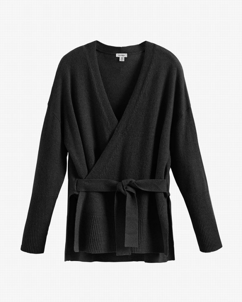 Cuyana Single Origin Cashmere Wrap Pullover Damen Schwarz | LQZ10039WR