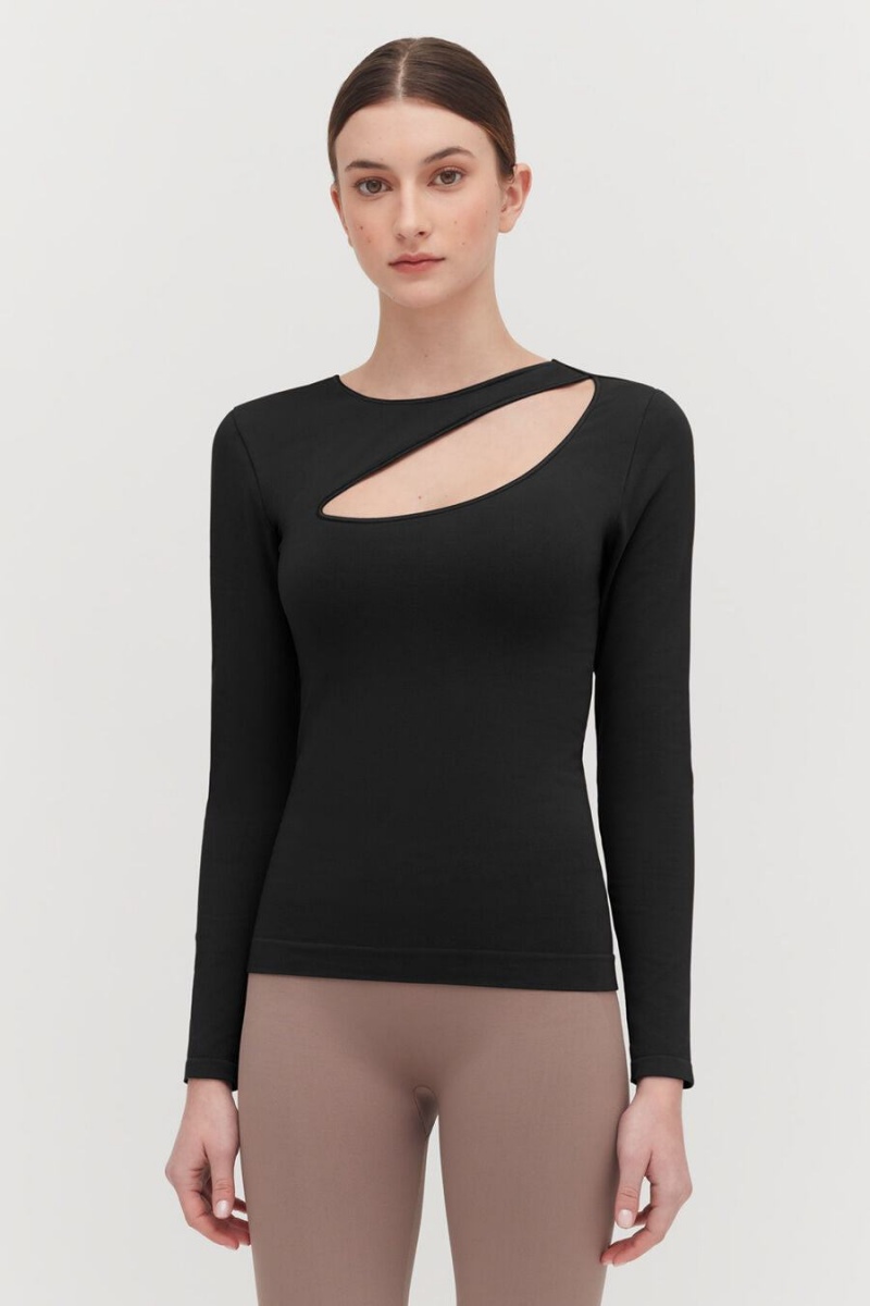 Cuyana Stretch Long Sleeve Tee T-shirts Damen Schwarz | DIJ7740AJ