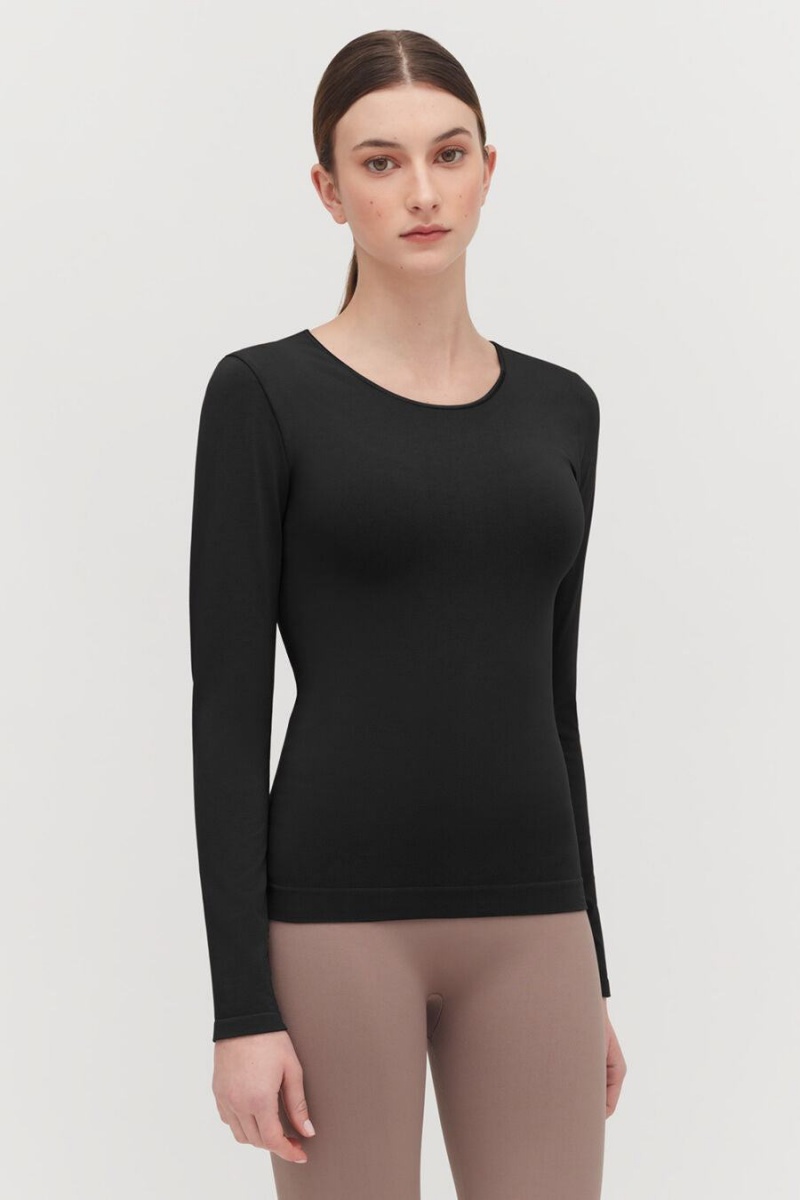 Cuyana Stretch Long Sleeve Tee T-shirts Damen Schwarz | DIJ7740AJ