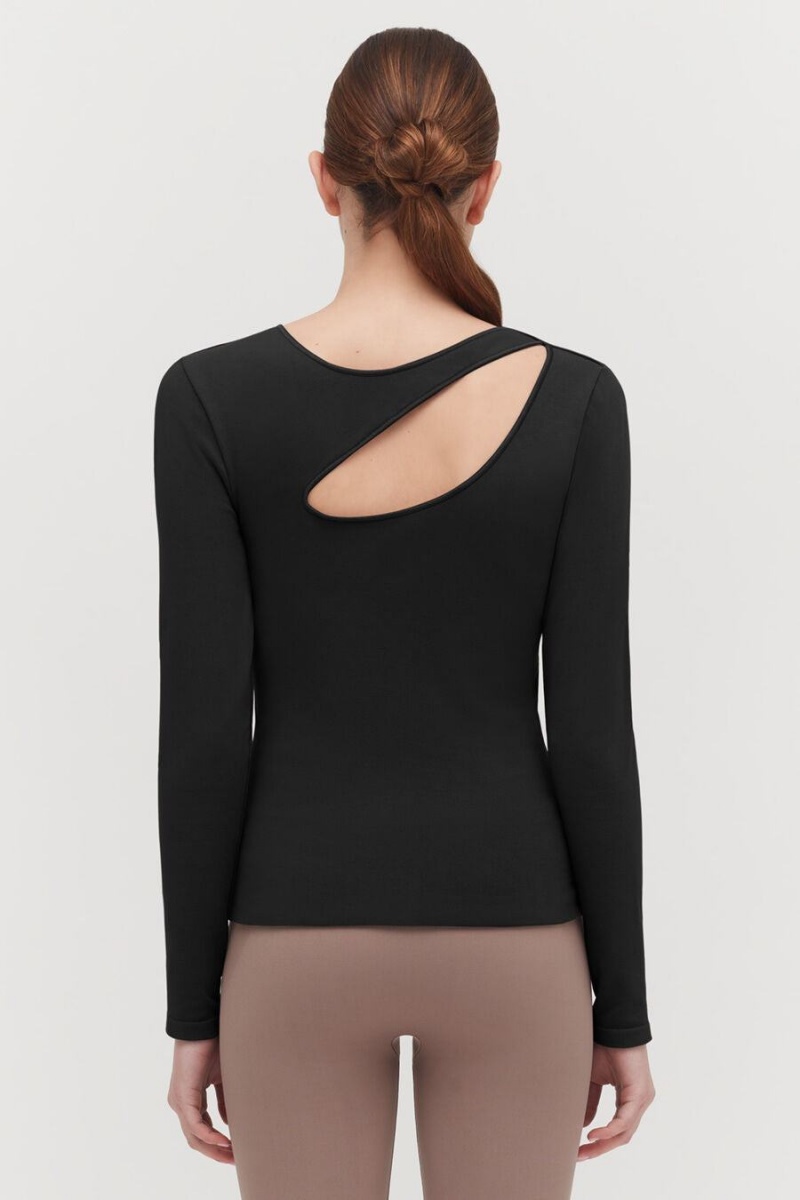 Cuyana Stretch Long Sleeve Tee T-shirts Damen Schwarz | DIJ7740AJ