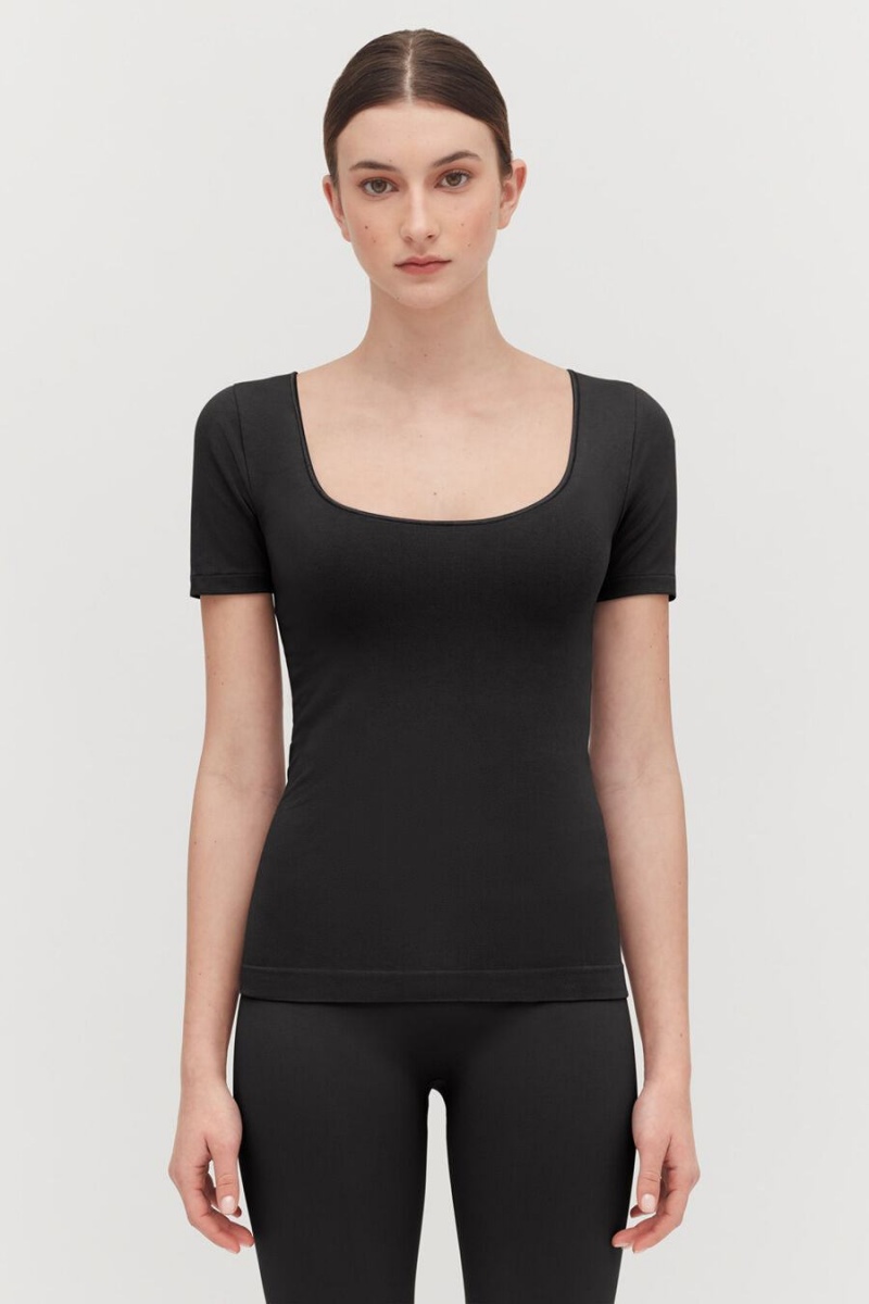 Cuyana Stretch Scoop Neck Tee T-shirts Damen Schwarz | IDB393OH