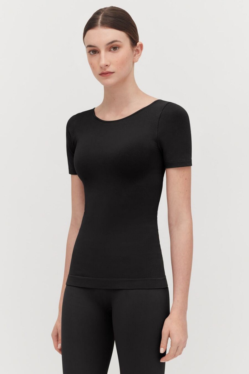 Cuyana Stretch Scoop Neck Tee T-shirts Damen Schwarz | IDB393OH