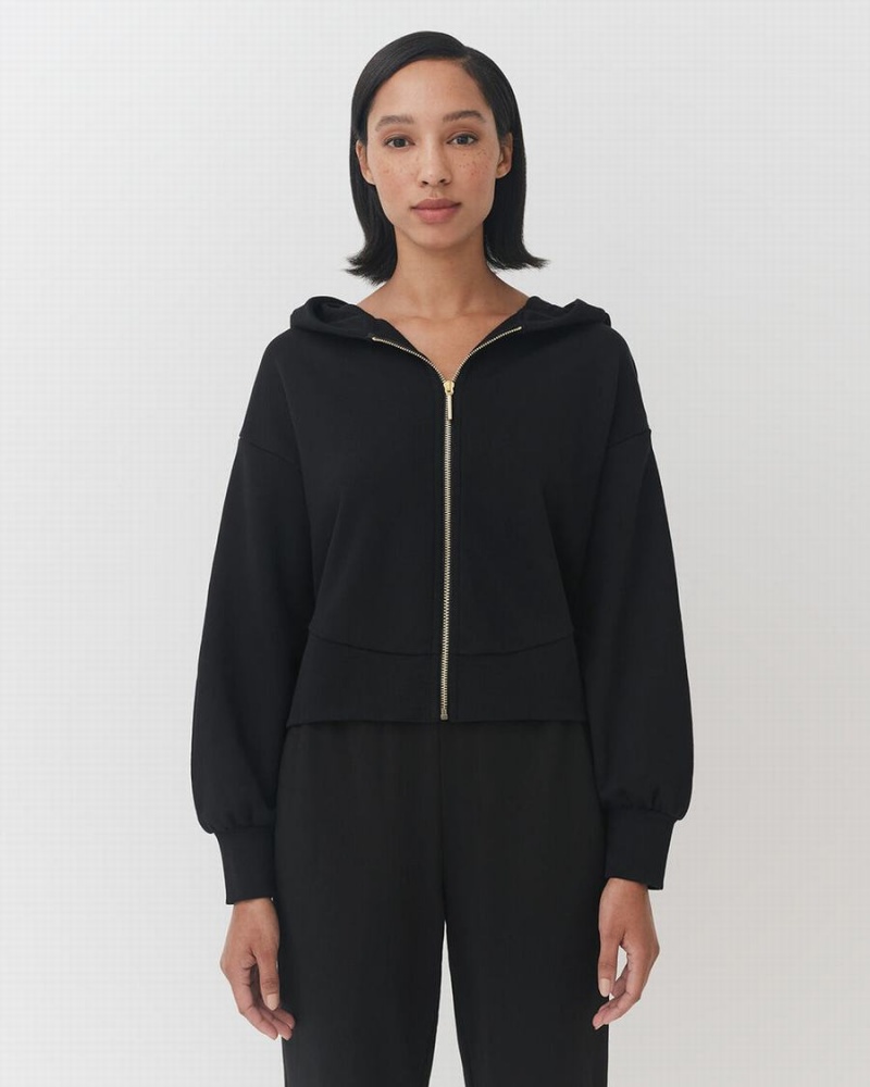 Cuyana Terry Zip Front Hoodie Damen Schwarz | ISR771UM