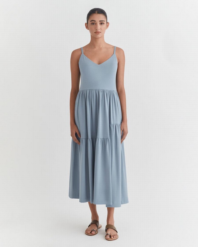 Cuyana Tiered Kleid Damen Blau | HFV6190OU