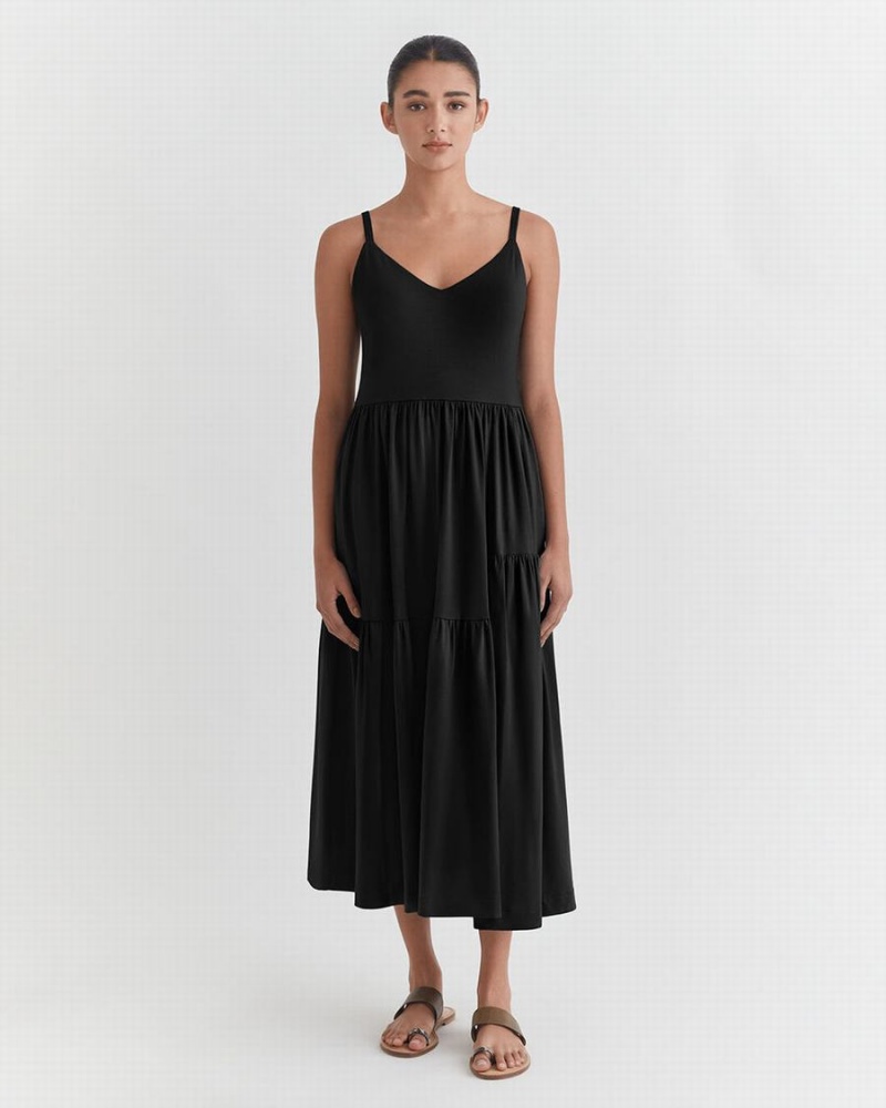 Cuyana Tiered Kleid Damen Schwarz | XHK3632ZI