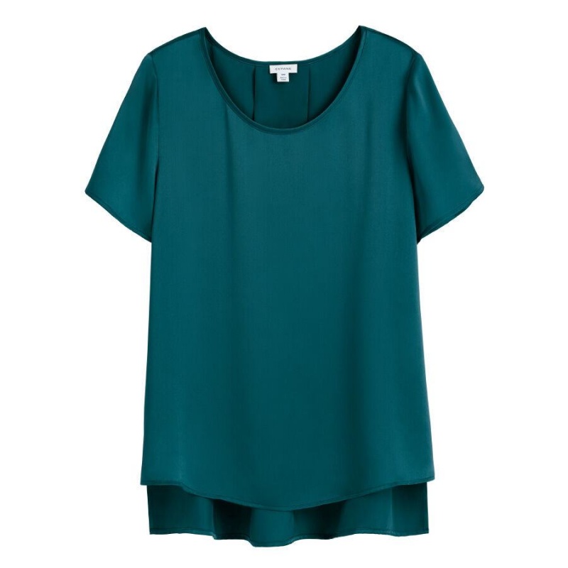 Cuyana Washable Charmeuse High-Low Top T-shirts Damen Blau | TON3713LH